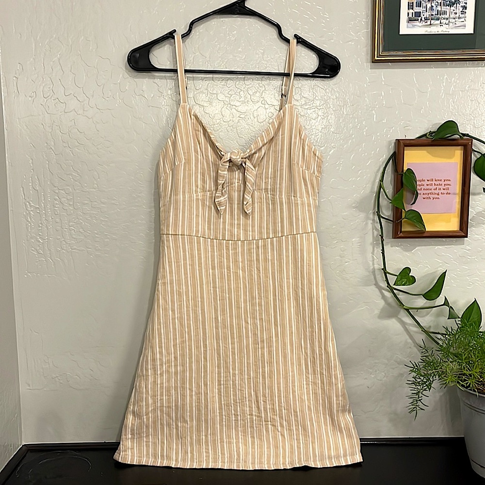 Sand-colored striped mini dress